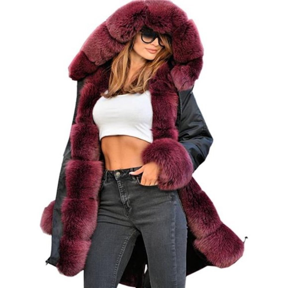 Women's Thicken Warm Winter Coat Hood Down Parka Faux Fur Overcoat Long Jacket